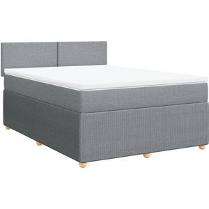 vidaXL - Boxspring - met - matras - stof - lichtgrijs - 140x190 - cm