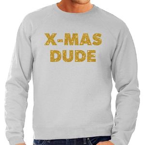 Foute Kersttrui / sweater - x-mas dude - goud / glitter - grijs - heren - kerstkleding / kerst outfit S