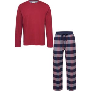 Phil & Co Lange Heren Pyjama Set Met Flanellen Pyjamabroek Rood - Maat XL