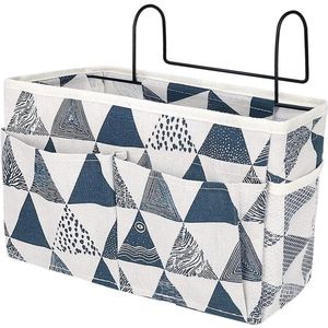 Bedorganizer, bedtas met donshaken hangtas, hoogslaper, opbergtas voor boek, tijdschrift, mobiele telefoon, hoofdtelefoon, bed, opslag (blauwe driehoek)