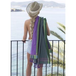 Kikoy Strandlaken Shining Green Purple - Strandlaken - (Hamamdoek) Met Badstof - Saunadoek - Saunalaken - Stranddoek - Reishanddoek - Plaid - 170x95cm