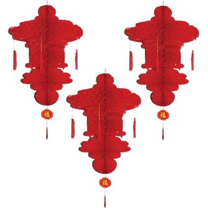 3x stuks chinese lampion hangdecoratie 90 x 60 cm - Rood - Thema versieringen