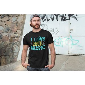 Rick & Rich - T-Shirt I Love Soul Music - T-shirt met opdruk - T-shirt Muziek - Tshirt Music - Zwart T-shirt - T-shirt Man - Shirt met ronde hals - T-Shirt Maat L