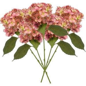 Emerald Kunstbloem hortensia tak - 5x - 50 cm - oud roze - kunst zijdebloem - Hydrangea - decoratie bloem