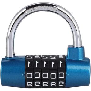 Hangslot van zinklegering U-vormig combinatieslot - 5-cijferig code voor fitnessstudio school en bestelkast - blauw .