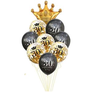 30 Jaar Ballonnen Set - Dertig Jaar - Kleur: Goud & Zwart - Feestversiering - Ballon Pakket - Feestpakket - Versiering 60 Jaar Huwelijk / Verjaardag / Getrouwd & Gelegenheden - Met Kroon - Dertig Ballon - Versiering - Jarig - Sarah