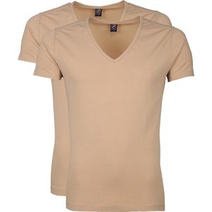 Suitable - Vitaru T-Shirt Diepe V-Hals Beige 2-Pack - Heren - Maat XL - Slim-fit