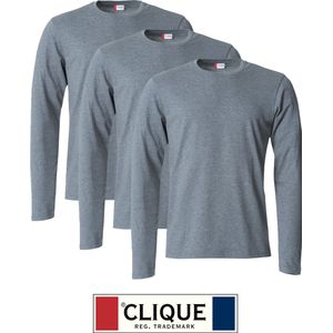 Clique 3 pack lichtgewicht T-shirt met lange mouwen Grijs-melange maat XXL