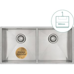 Mizzo Dubbele Spoelbak 40-40X40CM - Wasbak Keuken - vanaf 90cm kast - Onderbouw / Vlakbouw / Inbouw - Spoelunit met 2 bakken - Rechte binnenhoeken (R 0mm) - RVS 1.2mm dik