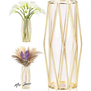 Mrs. Jones Gouden vazendecoratie voor pampasgras - Scandinavische vaas met metalen frame voor bruiloft middelpunt of bureau 28 cm hoog .