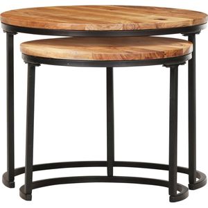 vidaXL Tafeltjesset van Acaciahout - 2-delig Bijzettafels - Salontafel - Kleine Tafel - Acacia Hout - Bruine Meubelen