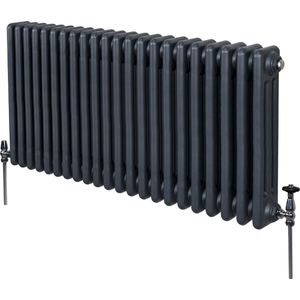 Monster Shop Traditionele Stijl 3 Kolom Horizontale Radiatoren - 600 x 1012mm - Hoogwaardig Carbon Staal - Hoge BTU Warmte Output - Inclusief Bevestigingskit & Borstel - 15 Jaar Garantie - Antraciet Grijs