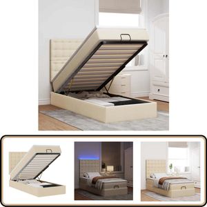 vidaXL Ottoman bed met matras en LED's 80x200cm stof crèmekleurig