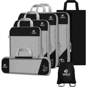 W&Z Compression Packing Cubes - koffer organizer set - Met Compressierits - bagage organizers - Travel Cubes - Compression cubes - 7-delig- Zwart