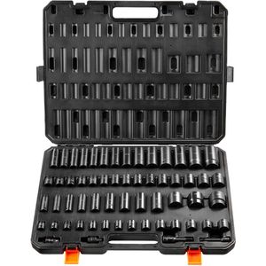 Dopsleutelset, 9,5 Mm en 12,7 Mm, 59-Delig - Professioneel Gebruik - Sae/Metrisch - 6-Kant Chroom-Molybdeenstaal - voor Autoreparatie