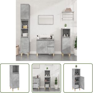 The Living Store Badkaast betongrijs - 30x30x100 cm - opbergruimte - duurzaam materiaal - houten poten - flexibel ontwerp