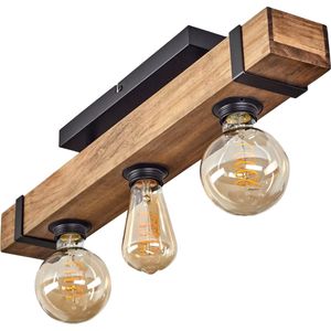 Plafondlamp Balia - plafondlamp van metaal - hout in roest - bruin, 3 lampen, 3 x E27 fitting max. 40 watt, spot in retro - vintage design, geschikt voor Ledlampen Energieklasse A++