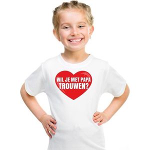 Huwelijksaanzoek t-shirt Wil je met papa trouwen wit kinderen 110/116