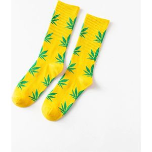 Wiet enkelsokken - Cannabis enkelsokken - Wietsokken - Cannabissokken - geel-groen - Unisex Enkelsokken - Maat 36-45