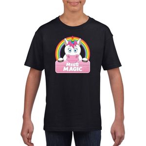 Miss Magic de eenhoorn t-shirt zwart voor meisjes - eenhoorns shirt - kinderkleding / kleding 158/164