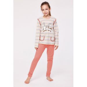 Woody pyjama meisjes/dames - multicolor gestreept - haas - 232-10-PLG-S/930 - maat 164
