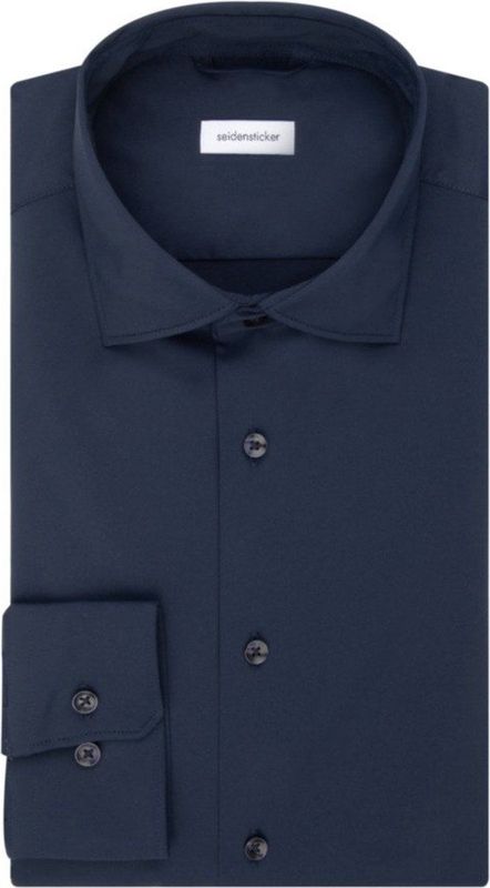Seidensticker slim fit overhemd - twill - blauw - Strijkvriendelijk - Boordmaat: 42