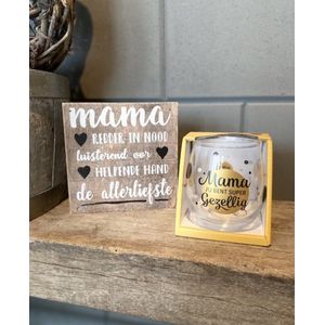Cadeau pakket mama / Tekstblok Mama de liefste / water-wijnglas mama / vriendschap / liefde / cadeau / verjaardag / kerstmis / moederdag cadeautje / vaderdag
