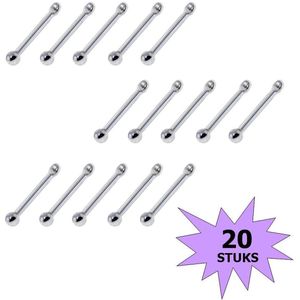 Fako Bijoux® - Neuspiercing - Stud - Staafje RVS - Staal - 2mm - Zilverkleurig - 20 Stuks