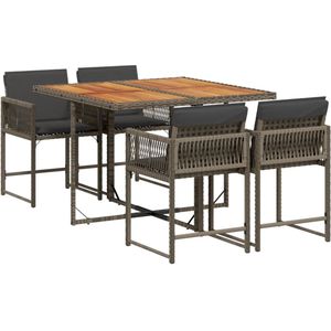 vidaXL 5-delige tuinset - Poly rattan - Grijs Tuin Set - Tuinset - Buitendecoratie - Lounge Set - Eetkamerset