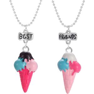 Fako Bijoux® - Vriendschapsketting - BFF Ketting - IJsjes - IJshoorntjes - Best Friends - Roze