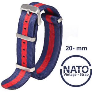 20mm Nato Strap Blauw Rood gestreept - Vintage James Bond - Nato Strap collectie - Mannen - Horlogebanden - 20 mm bandbreedte