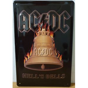 ACDC Hell's Bells relief Reclamebord van metaal 30 x 20 cm GEBOLD BORD MET RELIEF METALEN-WANDBORD - MUURPLAAT - VINTAGE - RETRO - HORECA- WANDDECORATIE -TEKSTBORD - DECORATIEBORD - RECLAMEPLAAT - WANDPLAAT - NOSTALGIE -CAFE- BAR -MANCAVE- KROEG