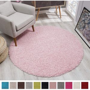 Tapijtenloods Loca Shaggy Rond Vloerkleed Licht Roze Hoogpolig- 80 CM ROND