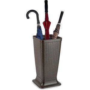 Plasticforte Paraplubak/parapluhouder - bruin - rotan gevlochten kunststof - D26 x H52 cm - op verhoogde voet - uitlekbak