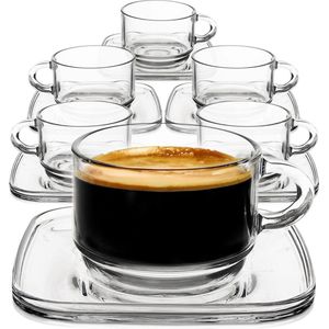 Kop en Schotel Glas 250 ml 6 stuks - Koffiekopjes - Theekopje - Kopjes - Theemokken - Mokken