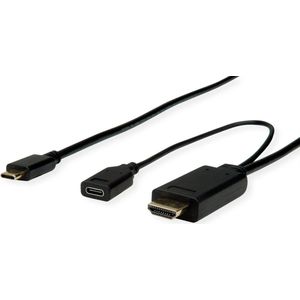 ROLINE USB type C - HDMI + USB C (PD) adapterkabel, M/M +F, 1 m