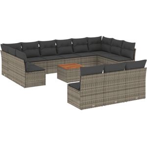 vidaXL Loungeset - Loungesets - Tuinset - Tuinbank - 14-delige Loungeset met kussens poly rattan grijs