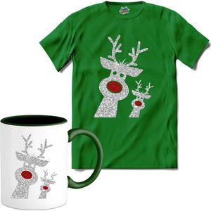 Kerst rendier buddy's glitter - T-Shirt met mok - Dames - Kelly Groen - Maat XL