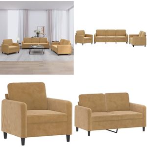 vidaXL 3-delige Loungeset fluweel bruin - Bankstel - Bankstellen - Fauteuil - 2-zitsbank