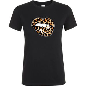 Klere-Zooi - Tijgerprint Lippen - Dames T-Shirt - 3XL