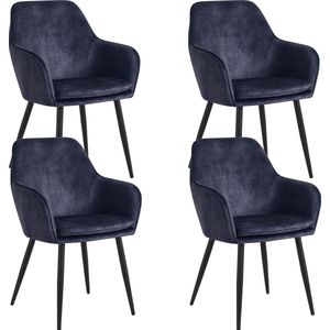 Colenis® - Levan eetkamerstoel - Set Van 4 - Antraciet- Adoré Velvet - Industrieel - Met armleuning