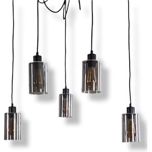 5-delige Plafondlamp - Gerookte glas lamp - Smoken lamp - Muurlamp - Industriële lamp - LED lamp - Vintage lamp - Hanglamp - gerookt glas - Zwart