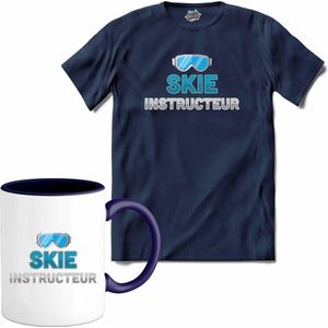 Ski Instructeur | Grappige apres ski bril shirt | Wintersport kleding - T-Shirt met mok - Unisex - Navy Blue - Maat S