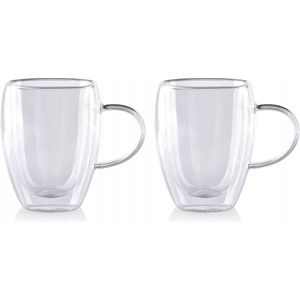Dubbelwandige Koffieglazen met Oor - 6 Stuks - Dubbelwandig Koffieglas 350ml - Theeglazen - Glazen voor Thee, Koffie en Cappuccino