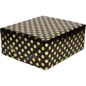 4x rollen zwart folie inpakpapier/cadeaupapier gouden stip 200 x 70 cm - Inpakpapier/cadeaupapier/geschenkpapier - Cadeautjes inpakken