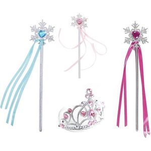 4-Pack - 3 x Toverstaf -Prinsessen Kroon / Tiara - Blauw, Roze, Paars