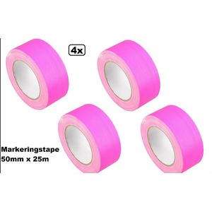 4x Markeringstape Duct Cloth Neon Gaffer 50mm x 25m roze - vloer muur tape corona plak markering waarschuwing bedrijf