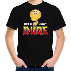 Funny emoticon t-shirt time is money dude zwart voor kids -  Fun / cadeau shirt 134/140