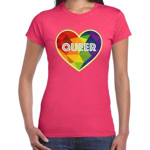 Bellatio Decorations Gay Pride t-shirt met tekst - dames - roze - queer - LHBTIQ XS
