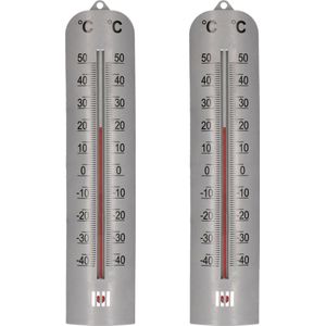 Lifetime Garden set van 2x stuks zon/schaduw thermometer zilver voor buiten 27 cm kunststof - weermeters